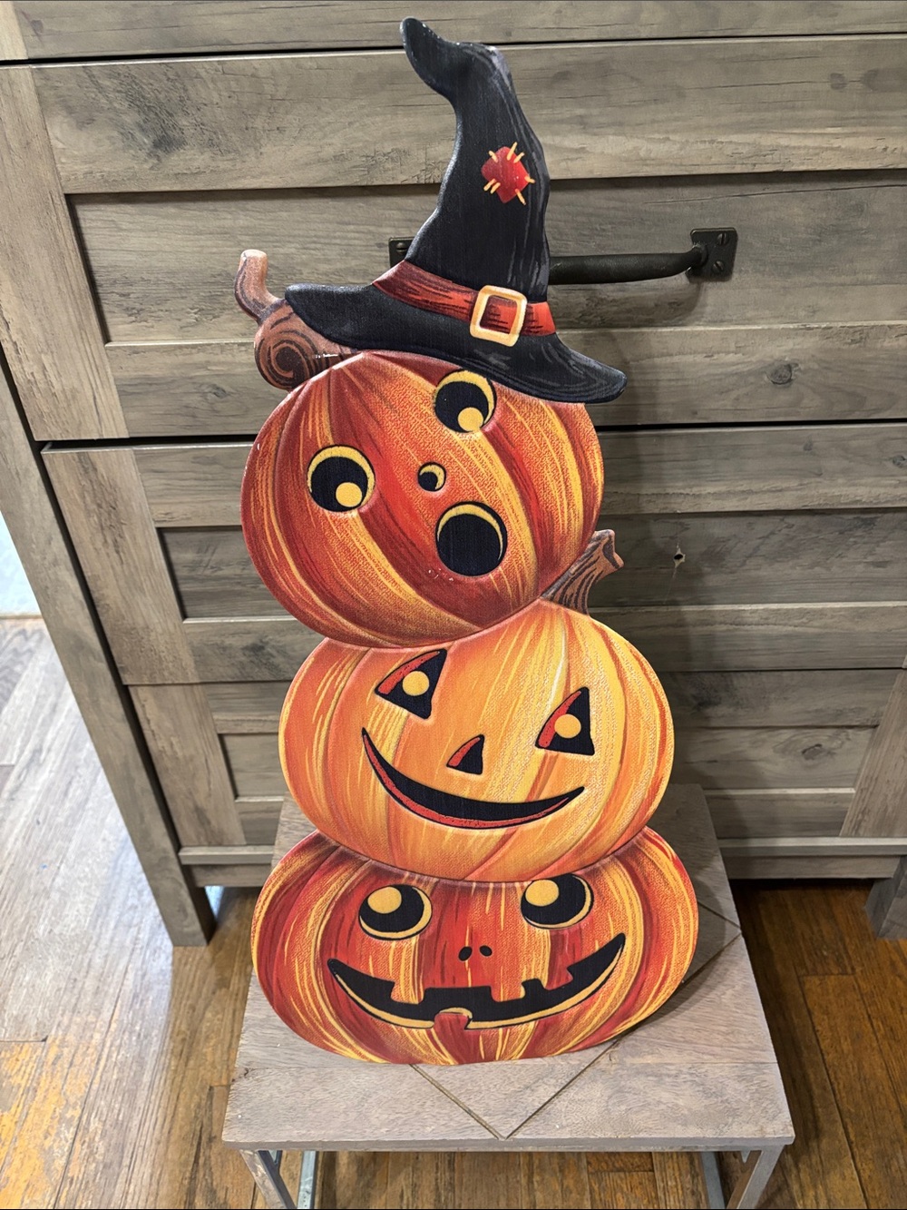 Vintage Inspired Halloween STACKED PUMPKIN JACK-O-LANTERN METAL Porch Sign NEW